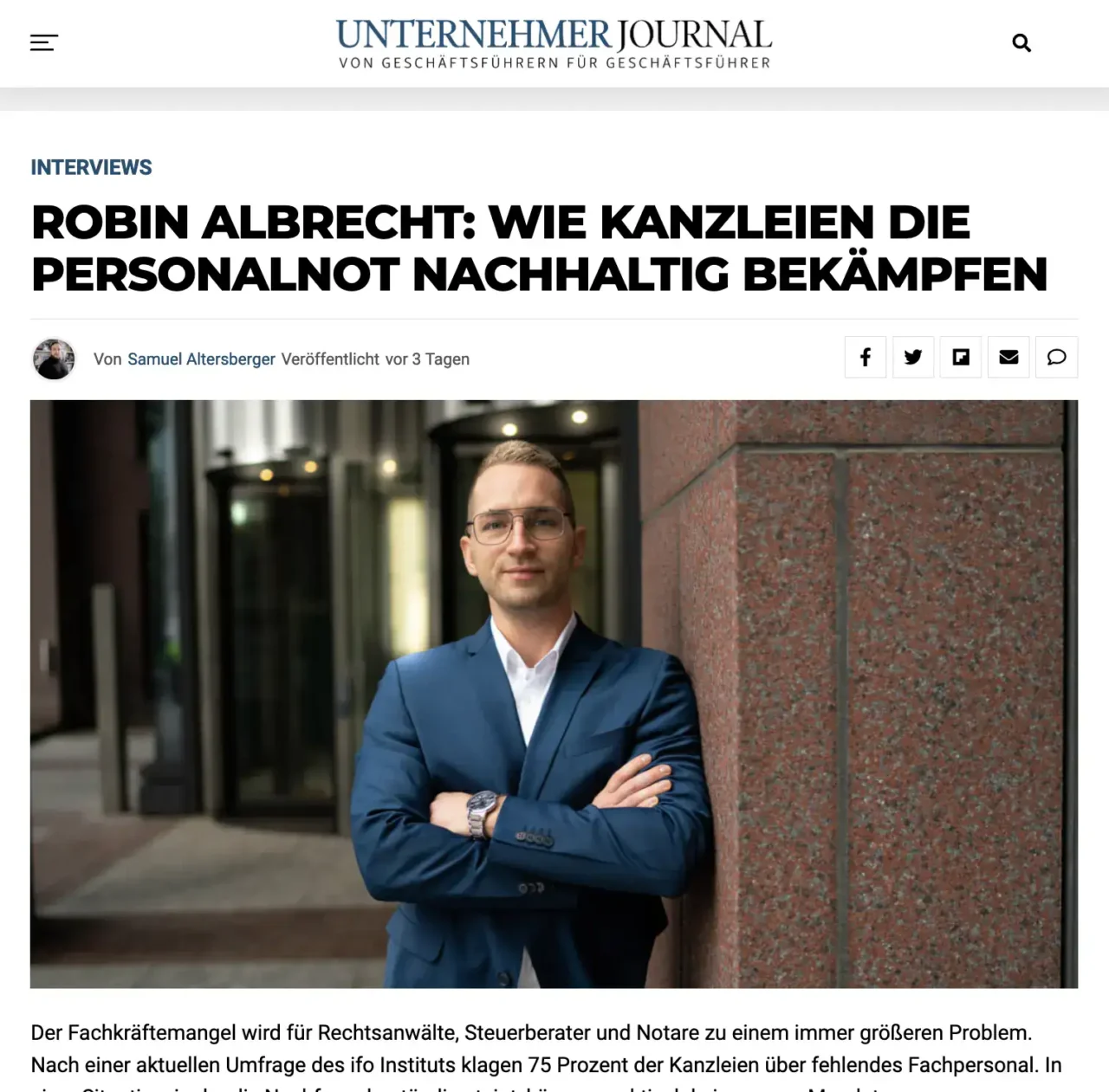 Presseartikel über Albrecht Media in der Unternehmerjournal